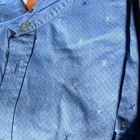 Boss Orange Cattitude Solid Cotton Shirt-BLUE-Medium - Picture 3 of 4